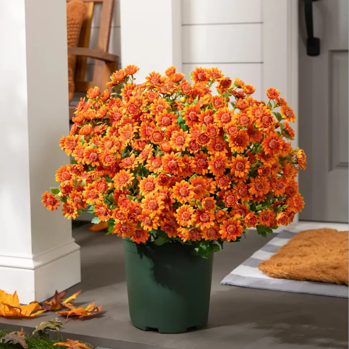 💥Last Day Each(Only $4.79 per bundle!)- Artificial Outdoor Sunset Mums Flowers -  Waterproof, Windproof